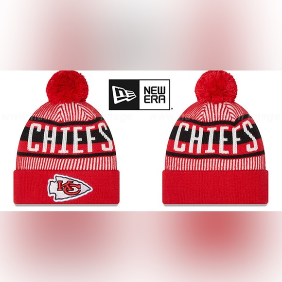 🆕KC Kansas City Chiefs Pom Beanie Striped Knitted Cap, OSFM unisex - Picture 2 of 6